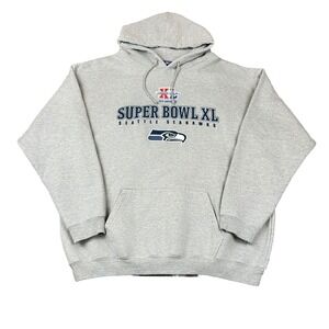 NFL Vintage Reebok 2006 Super Bowl XL Seattle Seahawks Grey Hoodie Sweatshirt 2X